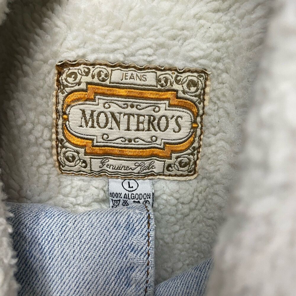 Vintage Montero’s Denim Trucker Jacket Men Large Sherpa Lined Thrashed - Picture 7 of 7